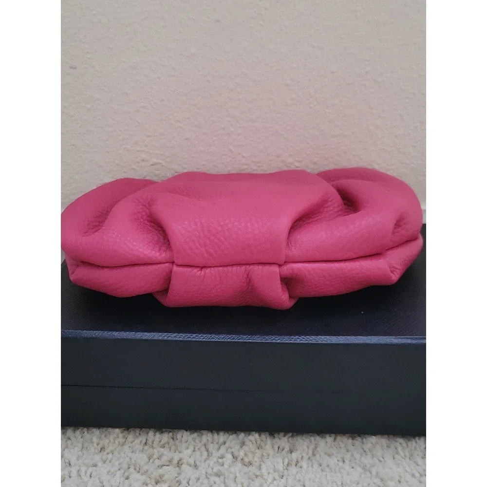 Prada Vitello Daino Peonia Pink Pebbled Leather Pleated Wristlet Clutch 1N1422